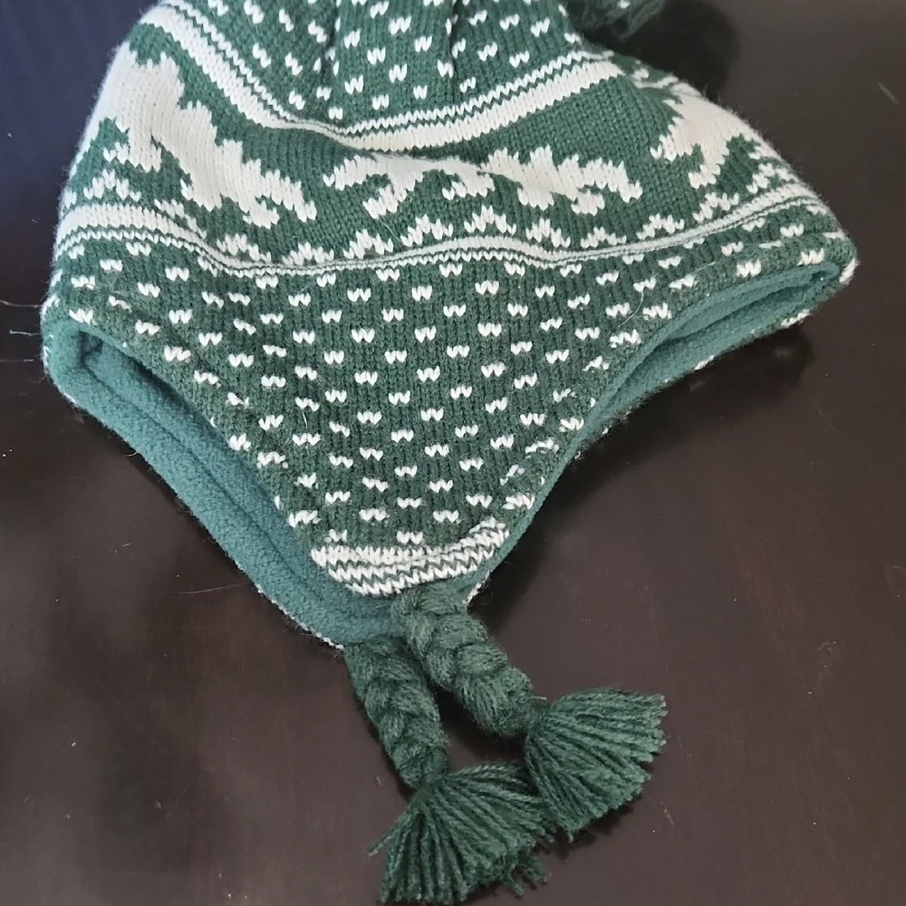 Old Navy Cozy Forest Kids Hat with Mittens Dinosaur Knitted Green And White